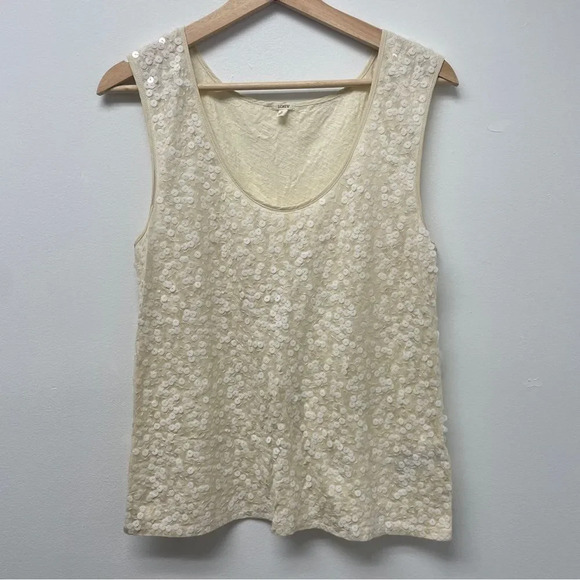 J. Crew sparkly sequined cream off white blouse tank top, size small. Sequins - Picture 2 of 13
